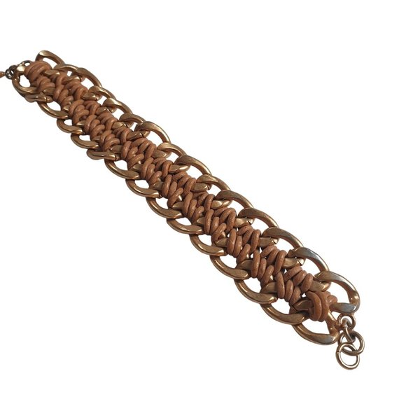 Chain Link Weave Vintage Women Bracelet Gold Tone Fashion Jewelry 8 Inch Heavier - Picture 5 of 5